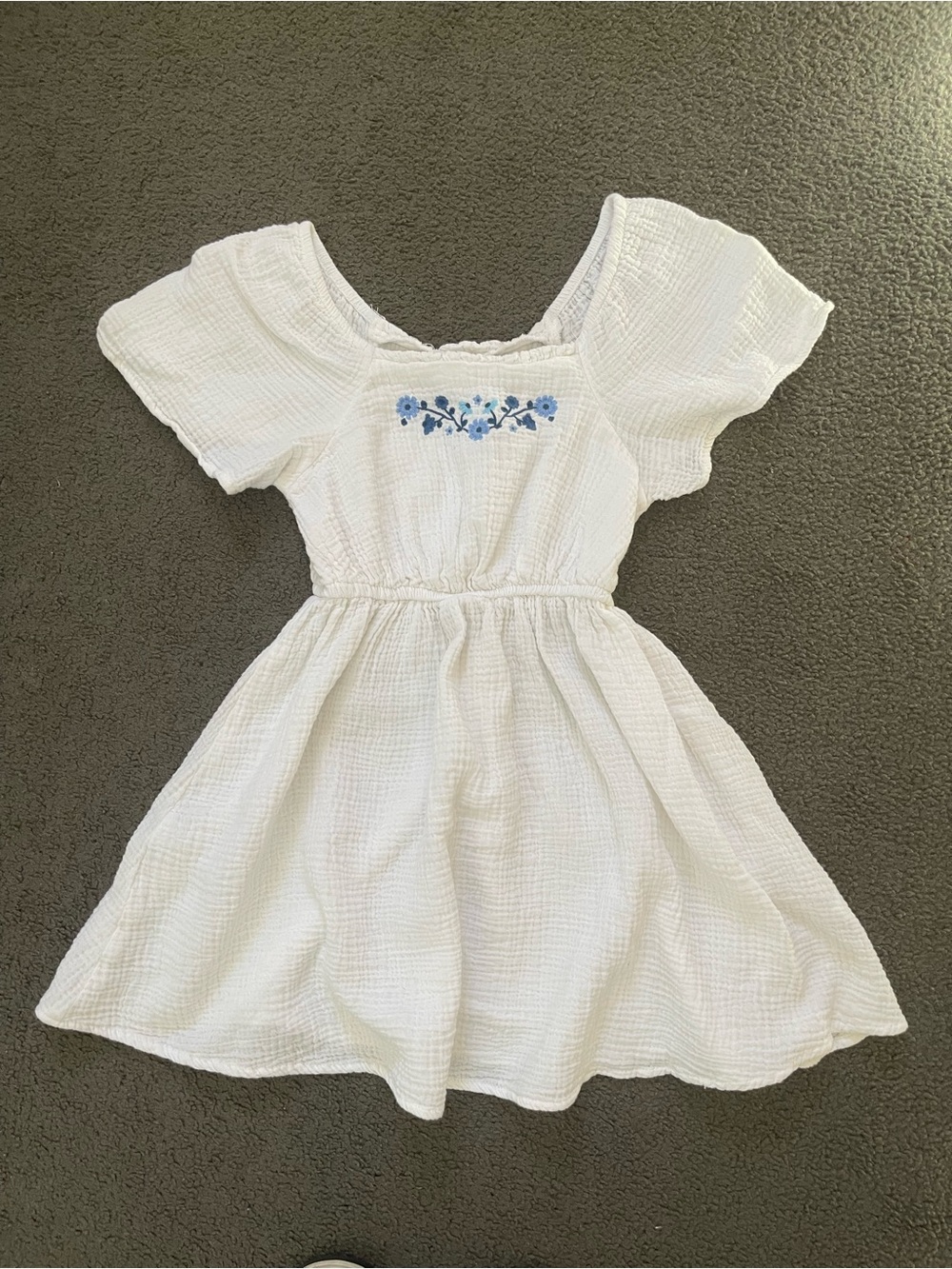Cotton On White Dress with Blue Floral Embroidery